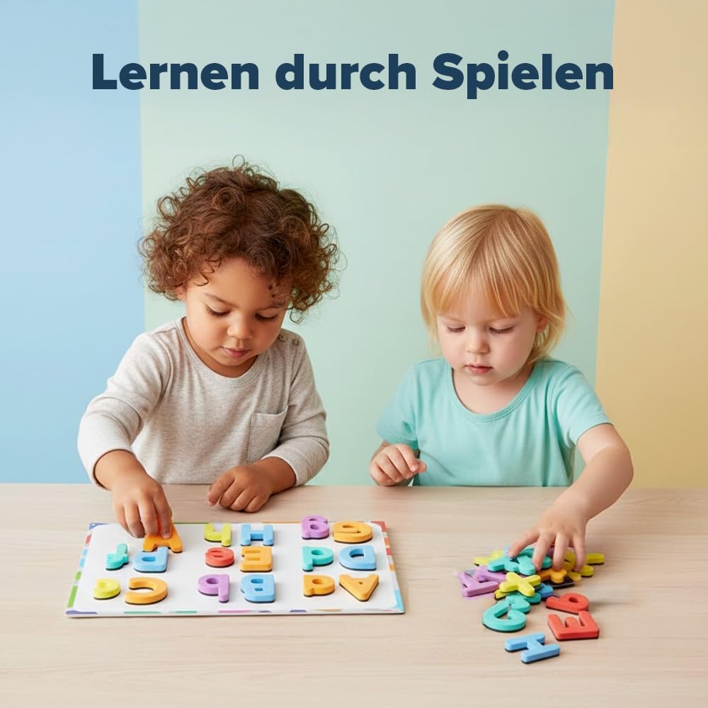 Magnetische Buchstaben und Zahlen für Kinder – Das komplette Set: 182 Buchstaben und 81 Zahlen sowie Symbole – Kühlschrankmagneten – Beinhaltet 2 Boxen, Magnettafel, Stifte und Löschschwamm