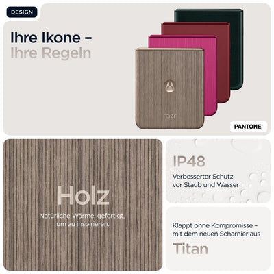 Motorola razr 60 Ultra Flip-Phone (6,96"-pOLED-Display/Robustes 4,0"-Außendisplay mit Gorilla Glass Ceramic, widerstandsfähig, wassergeschützt, 50-MP-Moto-AI-Kamera, 16/512 GB) Pantone Mountain Trail