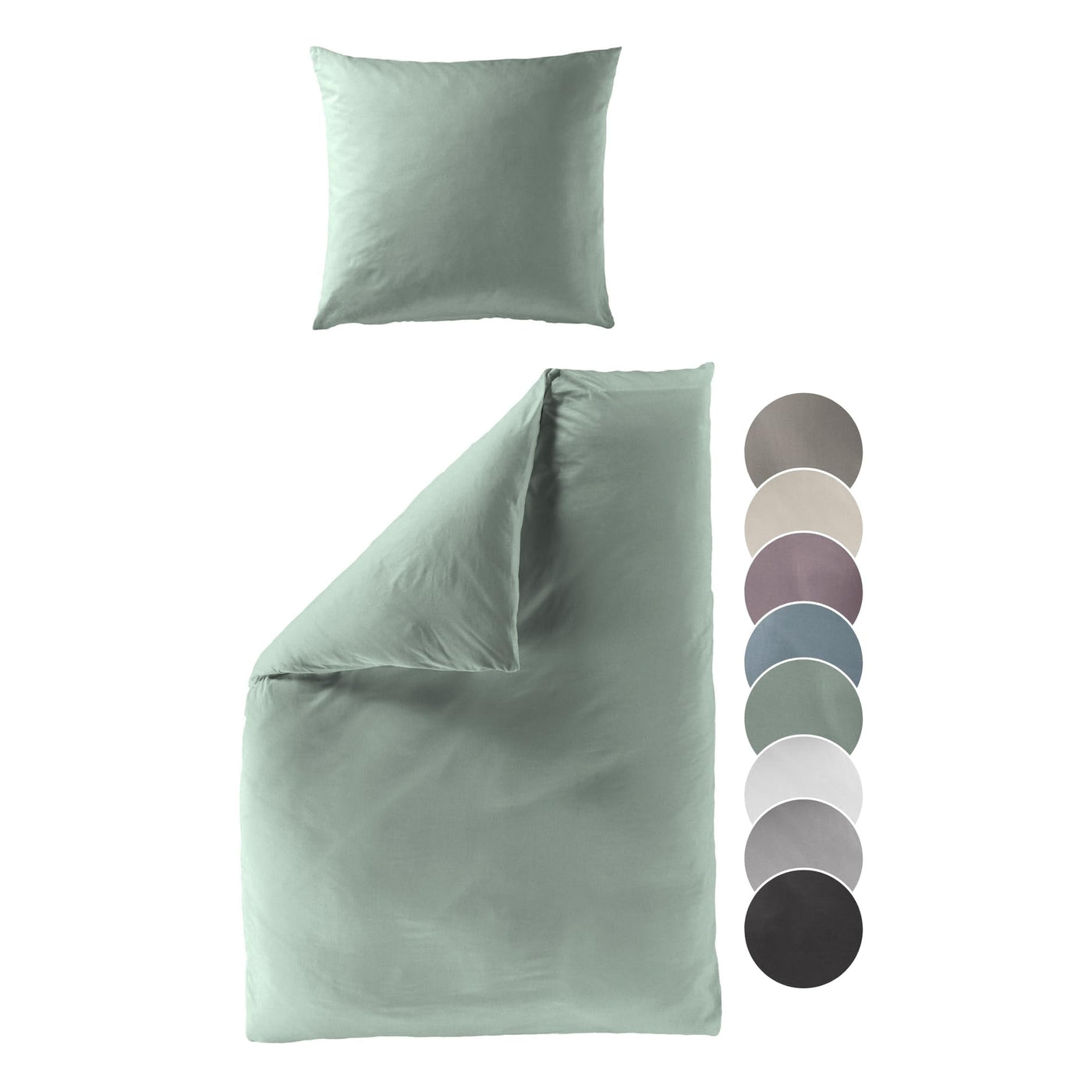 liebling Satin Bettwäsche grün, 1 x Bettbezug 135 x 200 cm + 1 x Kissenbezug 80 x 80 aus 100% seidig weicher Baumwolle, 60 Grad, Ökotex Made in Green