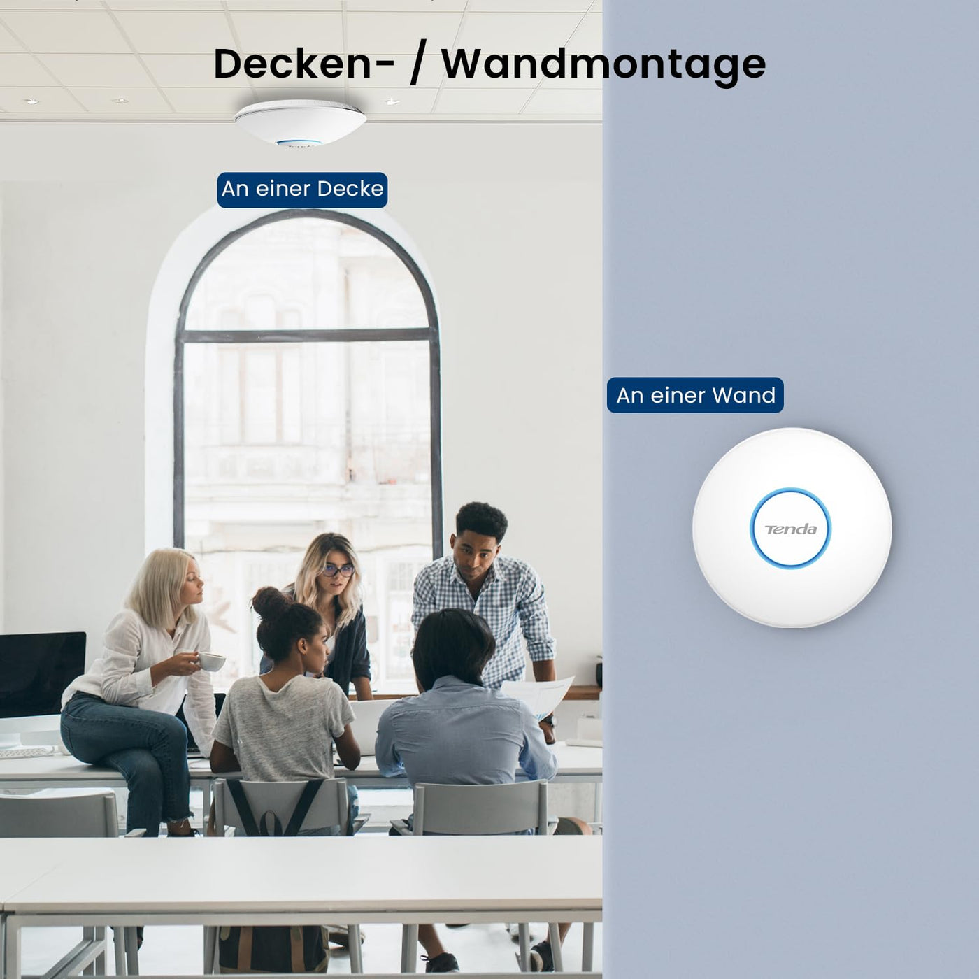 Tenda i27 AX3000 WiFi 6 Access Point PoE (802.11ax Dualband, 1x GB PoE LAN-Port, WPA3 Sicherheit, Mehrere SSIDs, Verwaltbar über APP oder Weboberfläche, 802.3at PoE+ Powered, inkl. Netzteil)