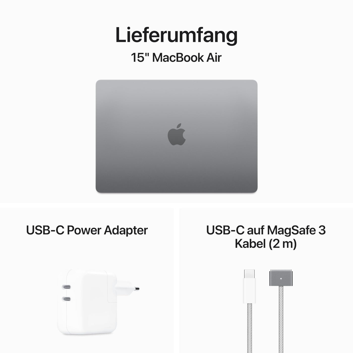 Apple 15" MacBook Air Laptop mit M3 Chip: 15,3" Liquid Retina Display, 16 GB gemeinsamer Arbeitsspeicher, 256 GB SSD Speicher, beleuchtete Tastatur, 1080p FaceTime HD Kamera, Touch ID, Space Grau