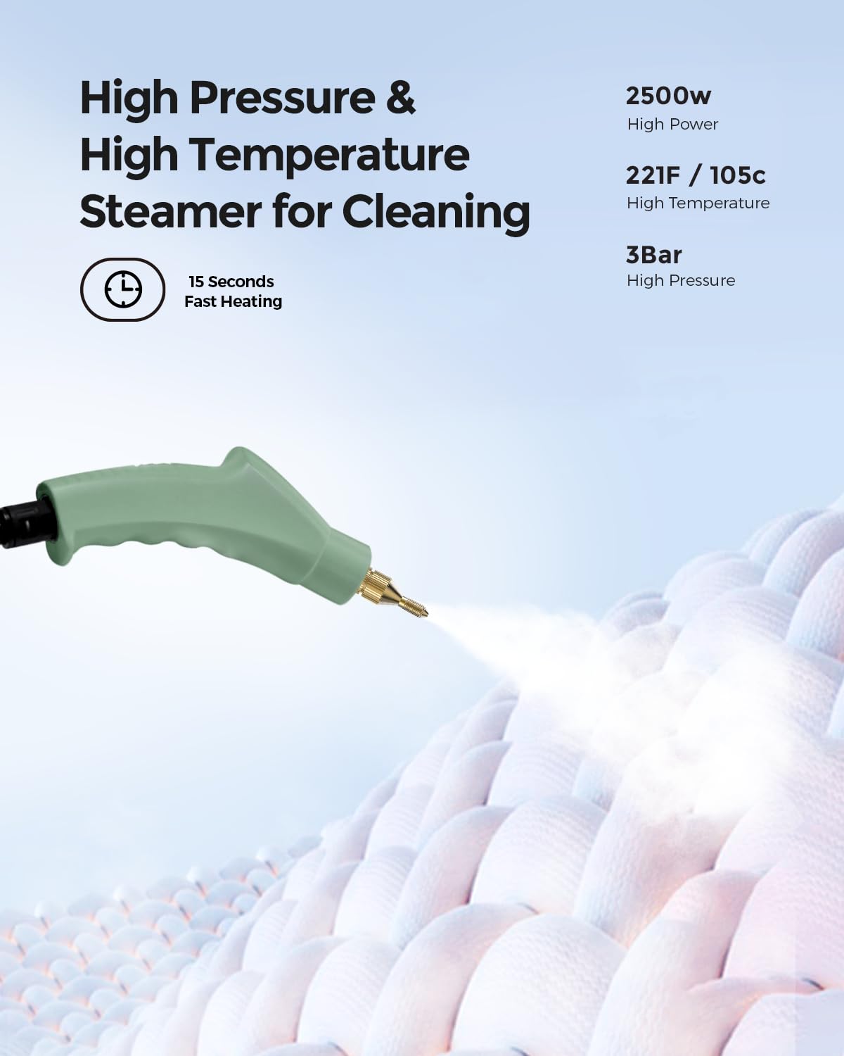 2500W Dampfreiniger Handgerät, Hochtemperatur-Druck Dampfreinigungsmaschine,Steam Cleaner for Home, Handdampfreiniger mit Bürstenköpfen, Tragbarer Dampfreiniger für Küchenmöbel Badezimmer Auto (grün)