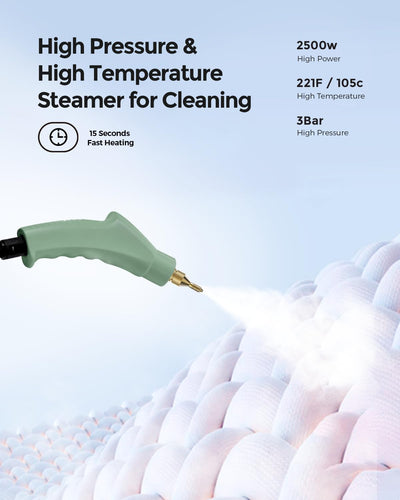 2500W Dampfreiniger Handgerät, Hochtemperatur-Druck Dampfreinigungsmaschine,Steam Cleaner for Home, Handdampfreiniger mit Bürstenköpfen, Tragbarer Dampfreiniger für Küchenmöbel Badezimmer Auto (grün)