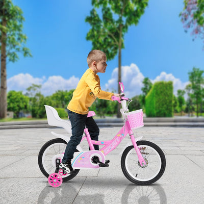 OHMG Mountainbike 12/14/16 Zoll für Mädchen, Rahmen aus Karbonstahl, Mountainbike, Jugendrad, Lenker und Sattel höhenverstellbar, für Kinder von 1 bis 9 Jahren (Rosa, 14 Zoll)