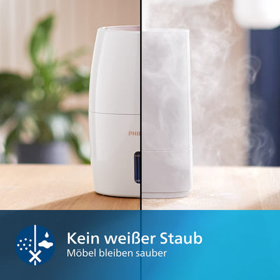 Philips 2000 Serie Luftbefeuchter – NanoCloud Technologie, Bis zu 99% Weniger Bakterien, Räume Bis 32 m², 3 Automatische Feuchtigkeitsstufen, 360-Grad-Diffusor, Ruhemodus, Kompakt (HU2716/10)
