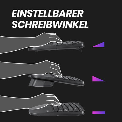 Perixx PERIDUO-606A 3-in-1 Kabellose Ergonomische Tastatur, Vertikale Maus, Numerisches Tastenfeld, Verstellbare Handballenauflage, QWERTZ
