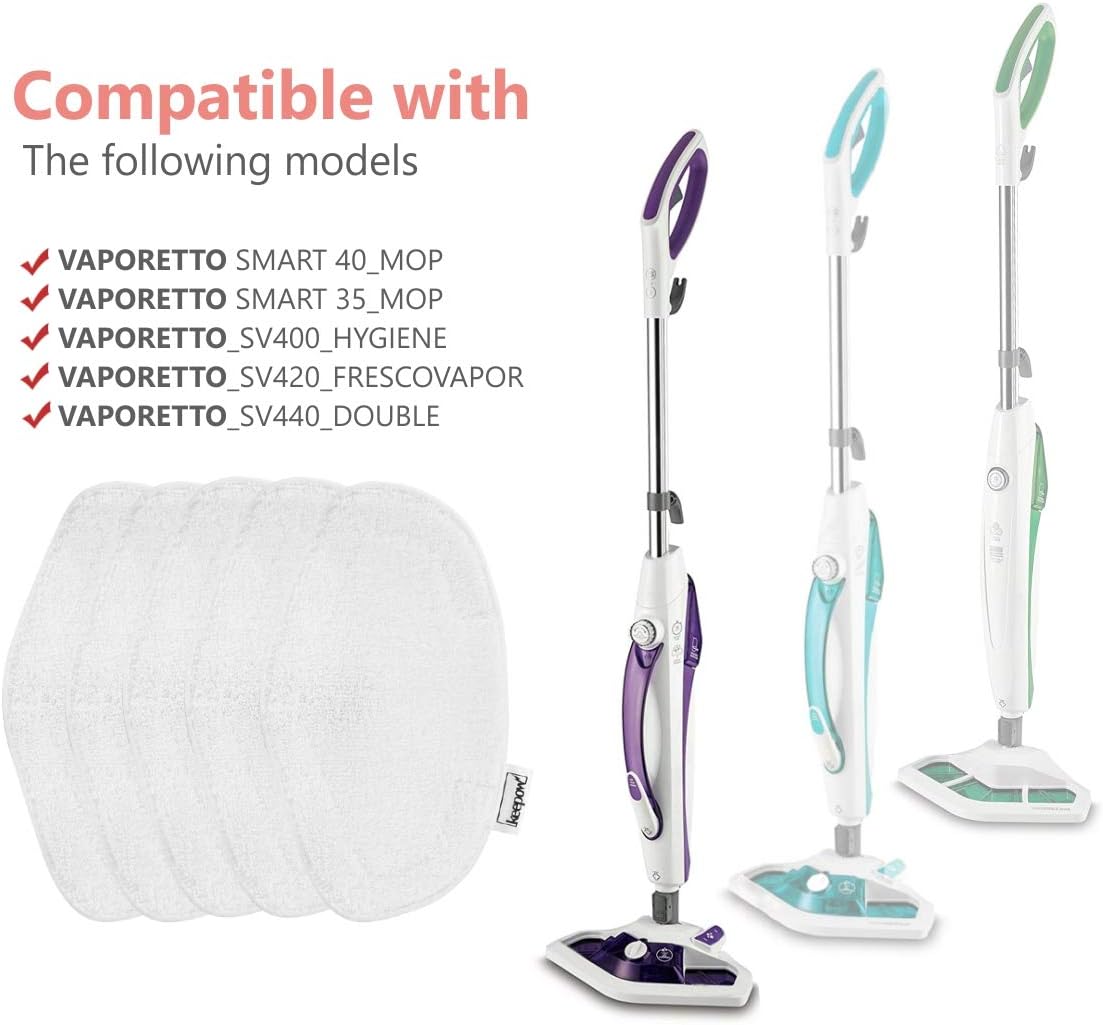 5 Tücher waschbar für Polti Vaporetto SV440_Double SV400, Pads für Polti Vaporetto Smart 100_B Mop Sockettes, Vaporetto Dampfreiniger