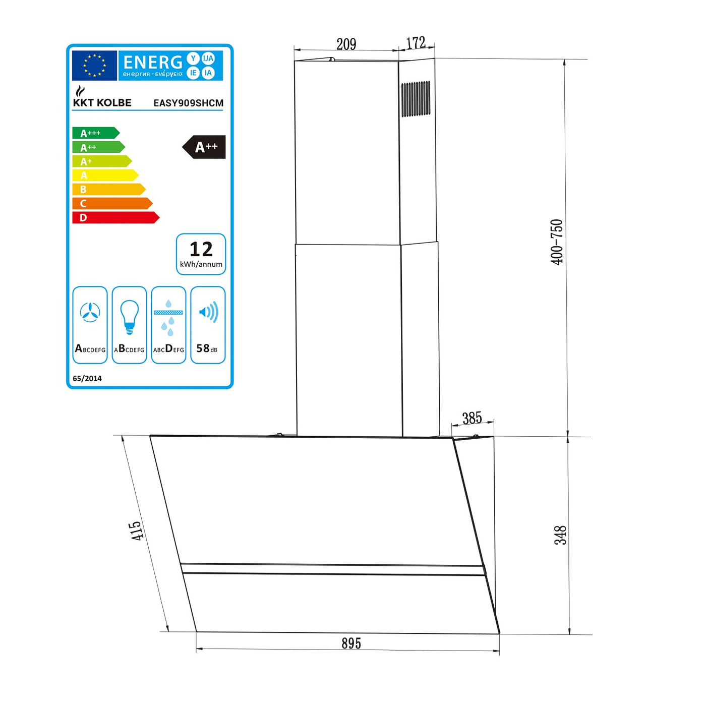 KKT KOLBE Dunstabzugshaube 90 cm | Wandhaube Kopffrei | Schwarz Glas | Smart WiFi App | Nachlaufautomatik | RGBW-LED | WLAN | SensorTouch Bedienung | EASY909SHCM