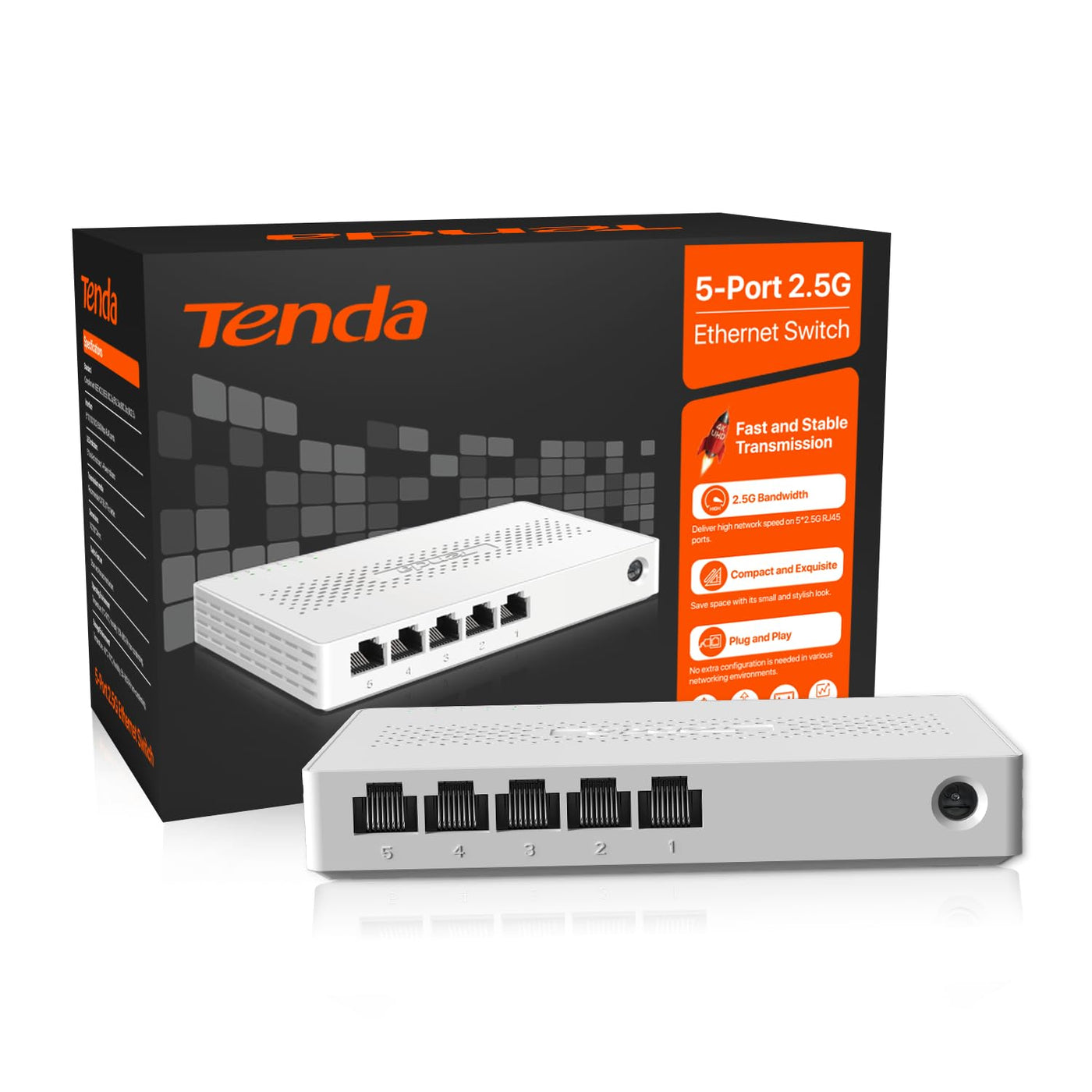 Tenda 2.5 Gbit Switch 5 Port Netzwerk Switch LAN Switch (Plug-and-Play LAN Splitter LAN Verteiler, Unmanaged, Lüfterlos, Ideal für 2,5G NAS, Server, WiFi 6/7 AP, Gaming-PC) (SE105)