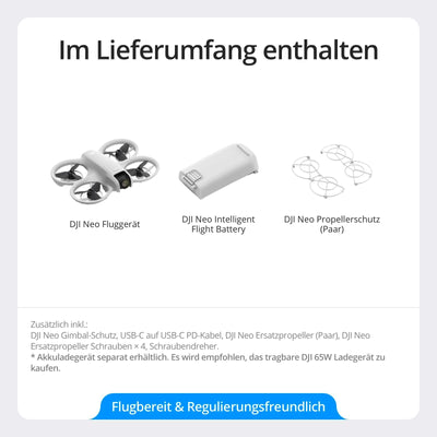 DJI Neo, Mini Drohne mit Kamera 4K, 135g Selbstfliegende Drohne, Follow me funktion, Handstart, KI-Motivverfolgung, QuickShots