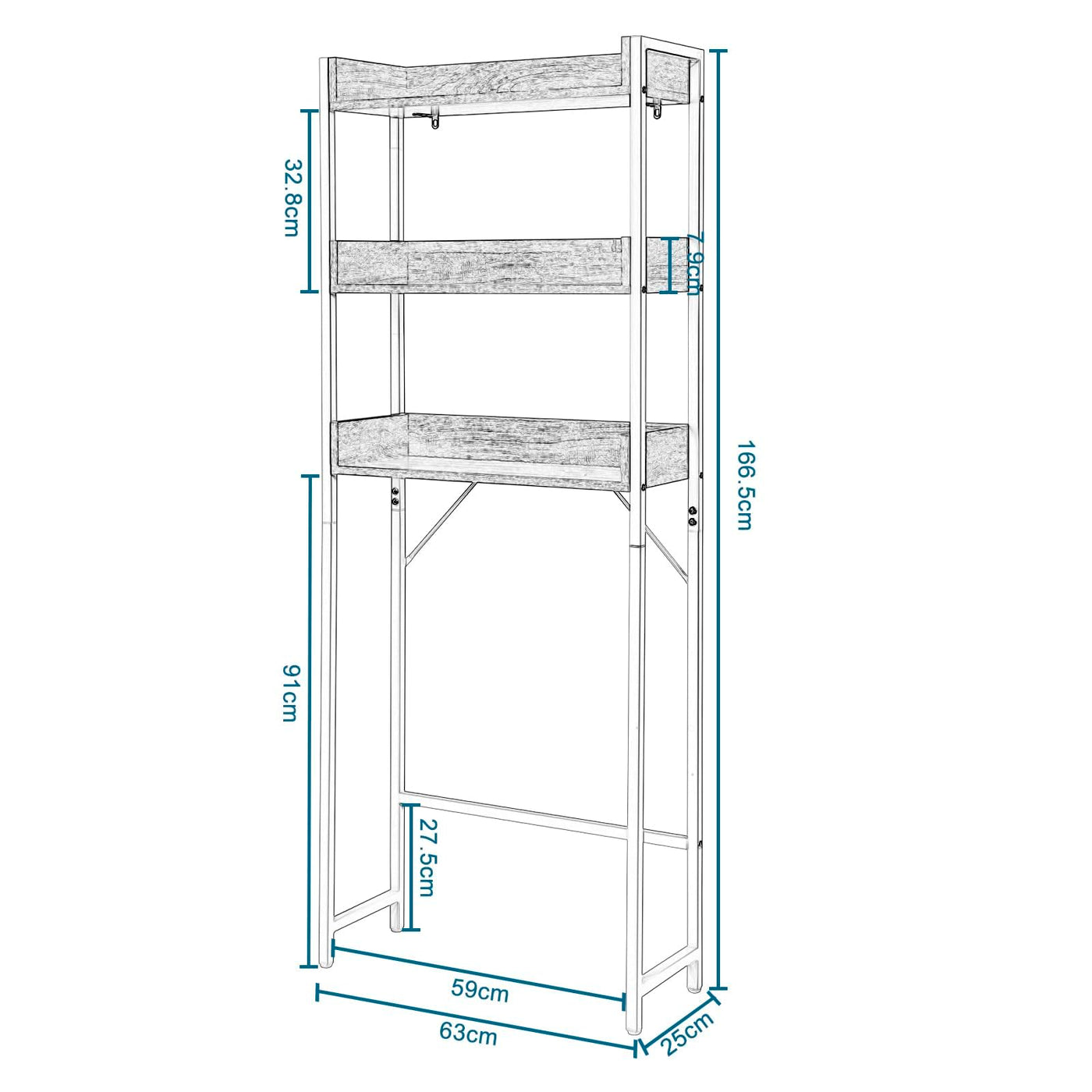 EUGAD Toilettenregal, Badezimmerregal, Waschmaschinenregal,3-stöckiges Badregal, platzsparendes Regal über Waschmaschine Toilette, verstellbar, multifunktional
