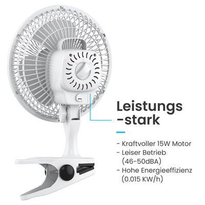 Pro Breeze Mini Ventilator mit Clip - 15 cm Durchmesser, 2 Geschwindigkeitsstufen, starke + stabile Klammer - Ideal als Tischventilator im Büro am Schreibtisch oder Zuhause im Schlafzimmer