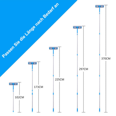 Mitclear 3,7m Teleskop Fensterwischer Abzieher Set, Langer Glas Fensterreiniger mit Verlängerungsstange und Gummilippe (31cm) für hohe Fenster im Innen- und Außenbereich