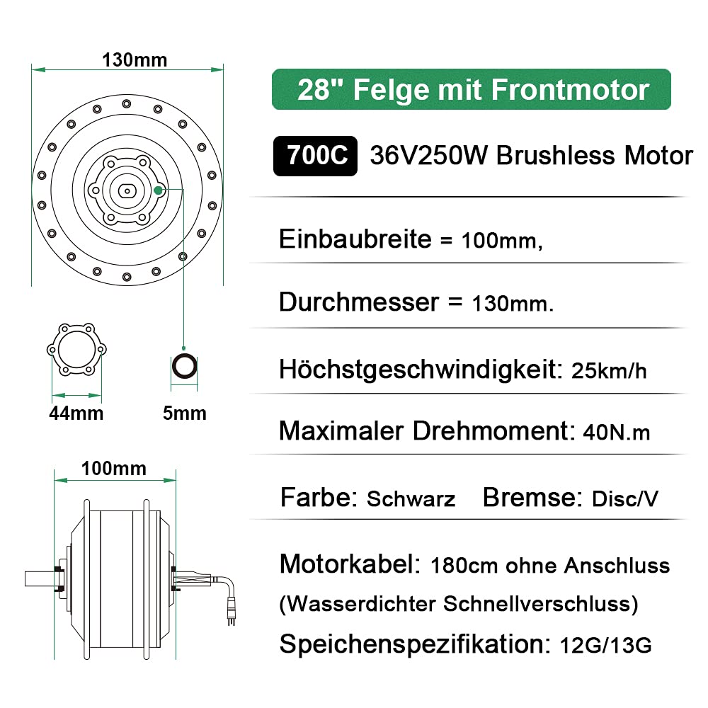 SHIMOST 28 Zoll 700C E-Bike Umbausatz Conversion Kit 36V250W Frontmotor mit 36V15,6Ah Li-ion Batterie Akku für Vorderrad, Integrierte Controller, LCD Anzeige, PAS Sensor