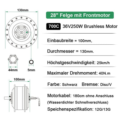 SHIMOST 28 Zoll 700C E-Bike Umbausatz Conversion Kit 36V250W Frontmotor mit 36V15,6Ah Li-ion Batterie Akku für Vorderrad, Integrierte Controller, LCD Anzeige, PAS Sensor