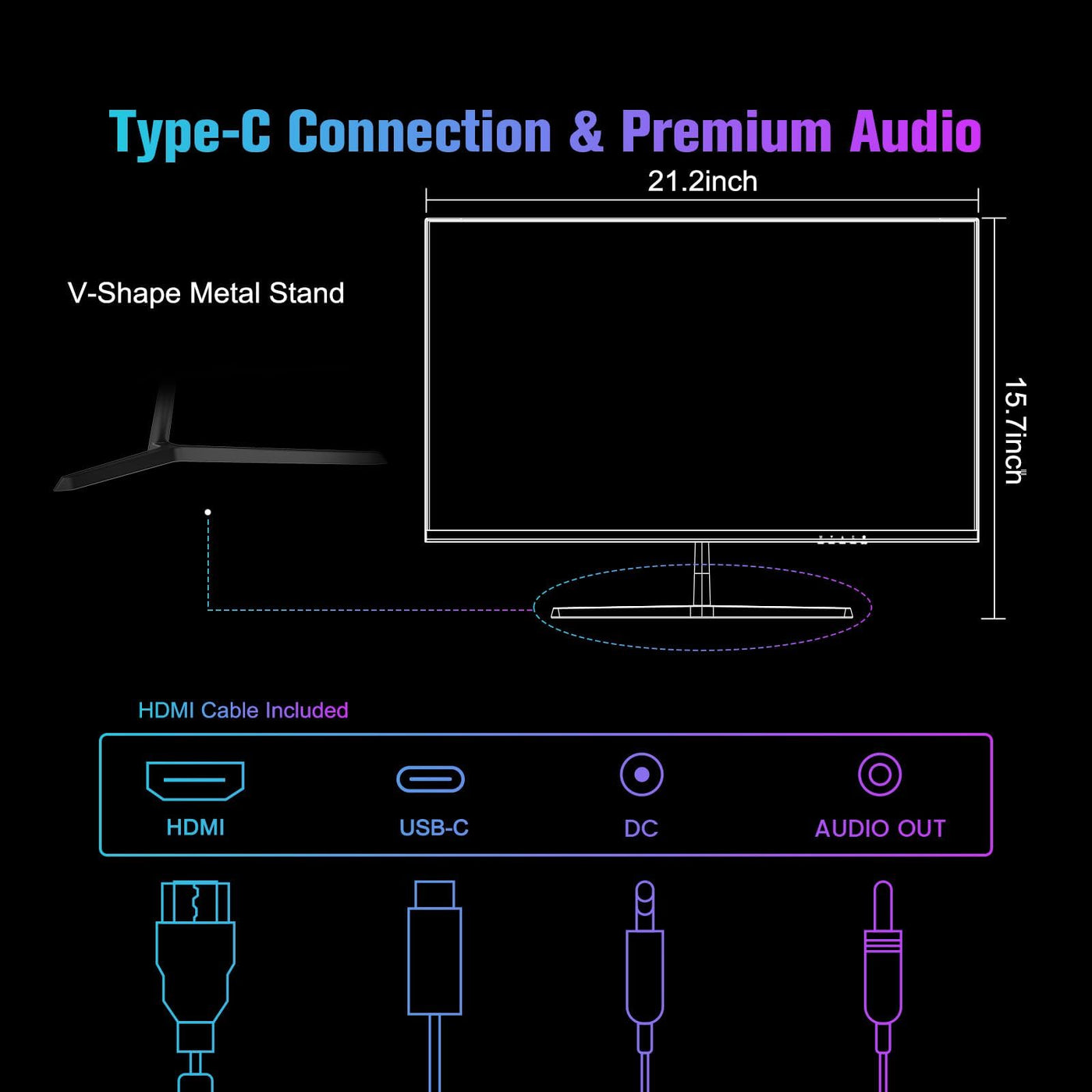 Minifire 24 Zoll USB-C Monitor mit Lautsprecher, 100Hz, IPS, FHD 1080P Adaptive Sync PC Bildschirm, HDMI USB-C Anschlüsse (MF24X3 HDMI-Kabel im Lieferumfang enthalten)