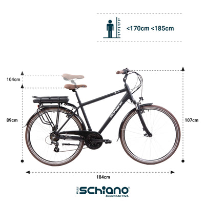 F.lli Schiano E-Ride, E Bike Trekking 28 Zoll, 36V 10.4Ah Abnehmbarer Akku, Motor 250W 40Nm, Trekking EBike für Herren, Schwarz