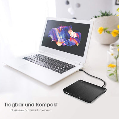 Pecosso Externe CD/DVD Laufwerk USB 3.0, Portable Slim ,RW Brenner für alle Laptops/Desktop; PC unter Windows 7/8/10 und Mac OS für Apple MacBook, MacBook Pro, MacbookAir, iMac(Schwarz)