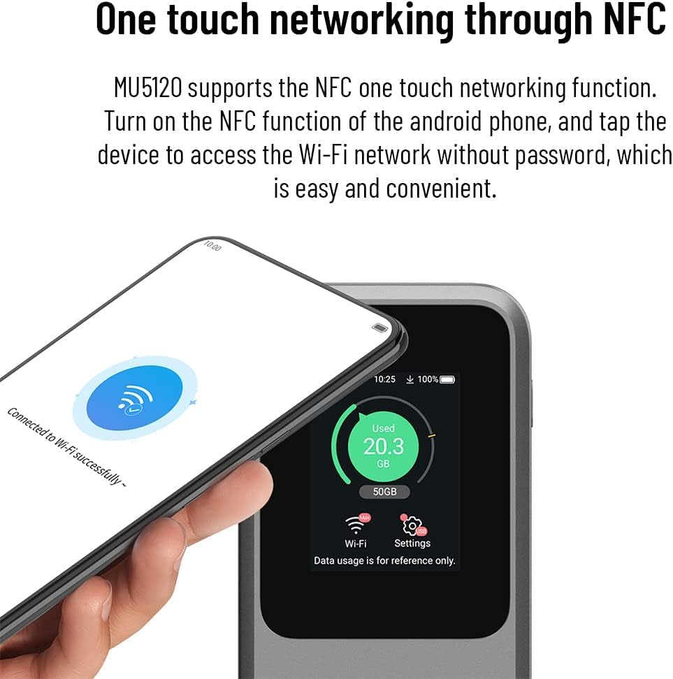 ZTE MU5120 – der leistungsstärkste tragbare 5G-WLAN-Hotspot, riesiger 10000-mAh-Akku, 18 W Reverse Charge, NFC, 2,4-Zoll-Touchscreen, verbindet 64 Geräte – SIM-Slot entsperrt
