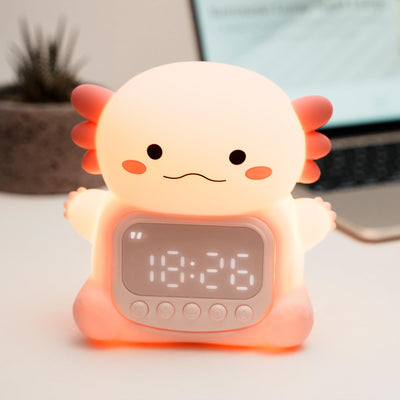 IHALO Cute Axolotl Wecker Kinder mit Nachtlicht, Kinderwecker Mädchen Nachttisch, Silikon Nachtlicht für Kinder, Wiederaufladbar, Zwei Wecker, Datum, Uhrzeit, Dekoration für Babyzimmer