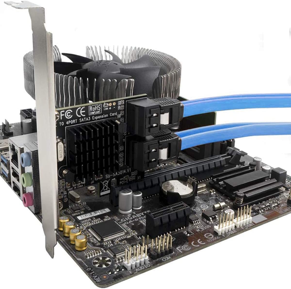 PCIe SATA Karte 4 Ports mit 4 SATA Kabeln, SATA 3.0 Controller Erweiterungskarte mit Low Profile Bracket, PCI-E X1 3.0 Gen3 (6Gbps) Boot als Systemplatte, Non Raid, unterstützt 4 SATA 3.0 Geräte