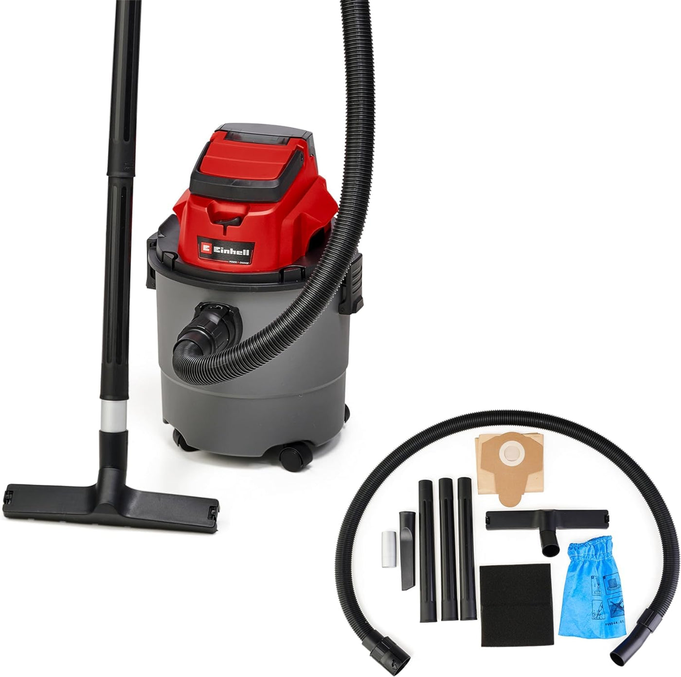 Einhell Akku-Nass-Trockensauger TC-VC 18/15 Li-Solo Power X-Change (Lithium-Ionen, Kunststoffbehälter 15 l, 4 Rollen, inkl. Saugschlauch, div. Filter, ohne Akku u. Ladegerät)