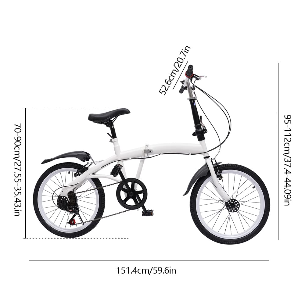 OUKANING Weiß 20 Zoll Faltrad Klapprad Erwachsene Klappfahrrad 7 Gang Fahrrad Doppel V Bremse Schnellfaltsystem