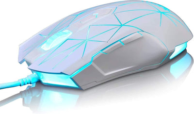 Kabelgebundene RGB Gaming Maus, 7 Tasten mit 2500 DPI, ergonomische LED-beleuchtete USB-Gamer-Mäuse Computer Laptop-PC, für Windows Mac OS Linux - Star Weiß