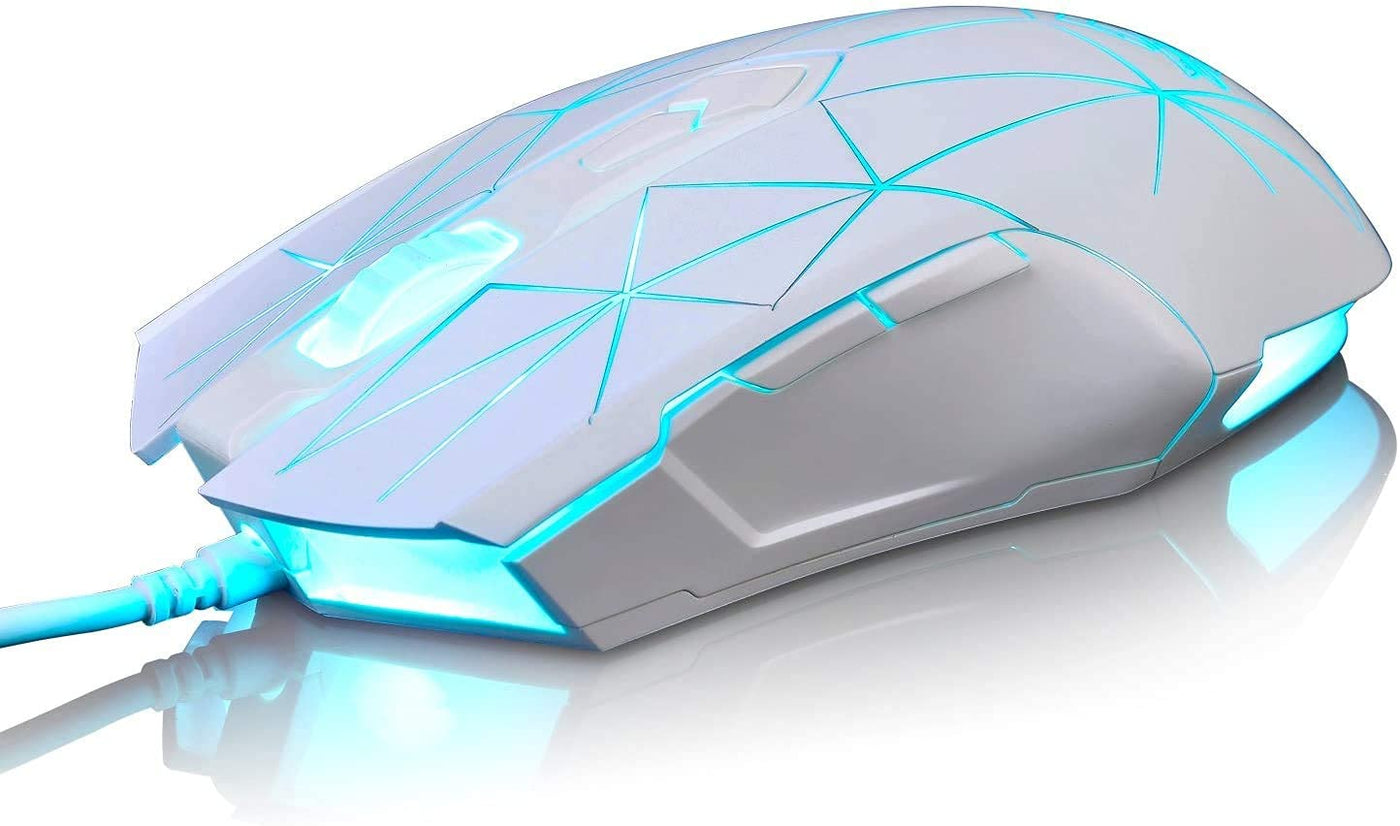 Kabelgebundene RGB Gaming Maus, 7 Tasten mit 2500 DPI, ergonomische LED-beleuchtete USB-Gamer-Mäuse Computer Laptop-PC, für Windows Mac OS Linux - Star Weiß