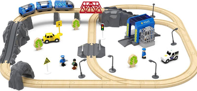 Zuoan Batteriebetriebener Zug für Holzeisenbahn-Schienenset, Spielzeug für Kleinkinder im Alter von 3 4 5 Jahren, Jungen, Kinder, Magnetkupplungen, Stadtfahrzeug mit Figuren (ohne Holz-gleise)