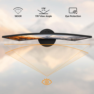 KOORUI Curved Monitor - 27 Zoll FHD Curved Computer Monitor, VA-Panel, 75Hz, Krümmung 1800R, Neigungsverstellung, Augenpflege, HDMI, VGA Gaming Monitor, Schwarz