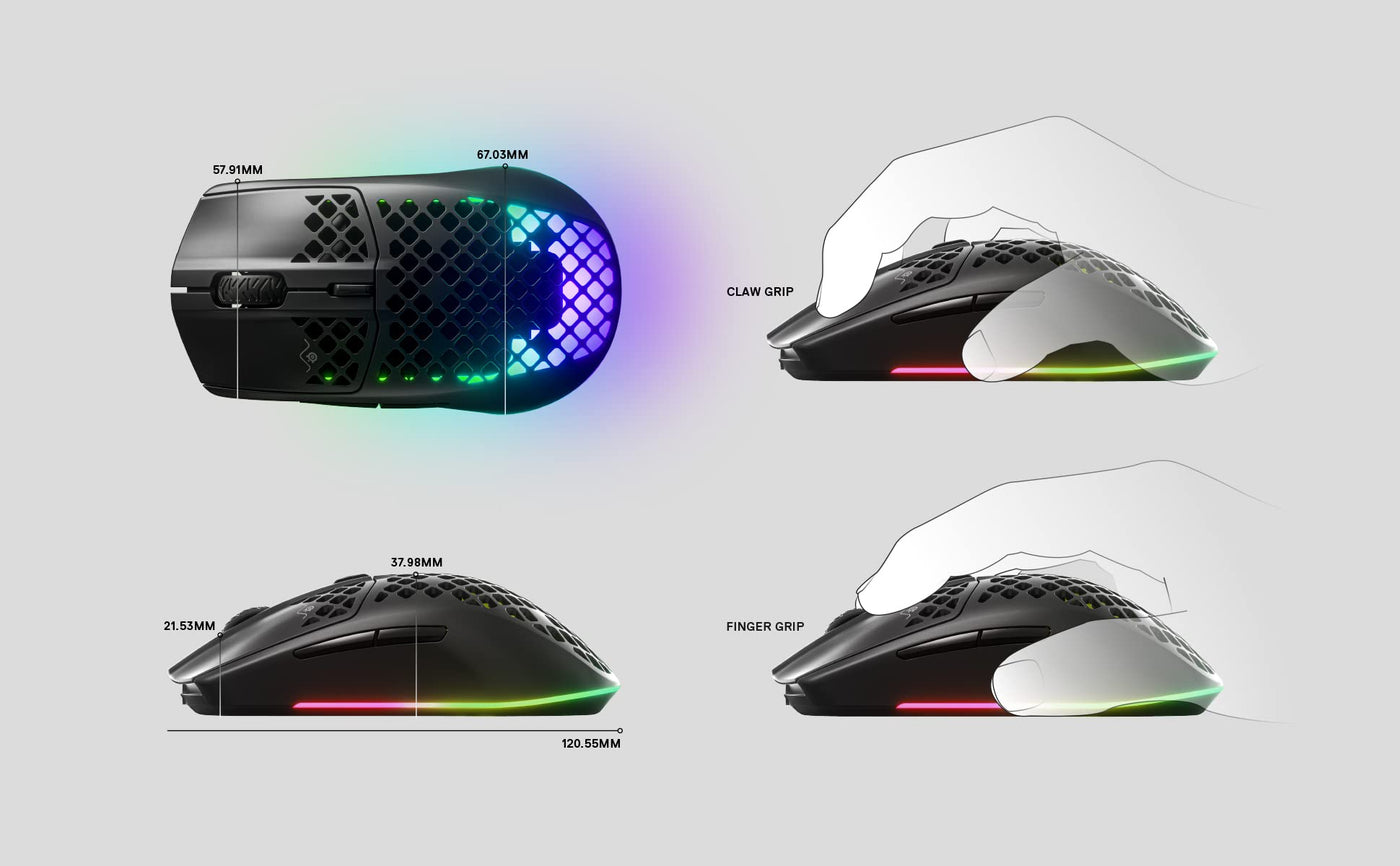 SteelSeries Aerox 3 Wireless - RGB Gaming-Mouse mit Öffnungen in der Oberfläche - Federleichtes, wasserabweisendes Design - Optischer TrueMove Air-Sensor mit 18.000 DPI - Onyx