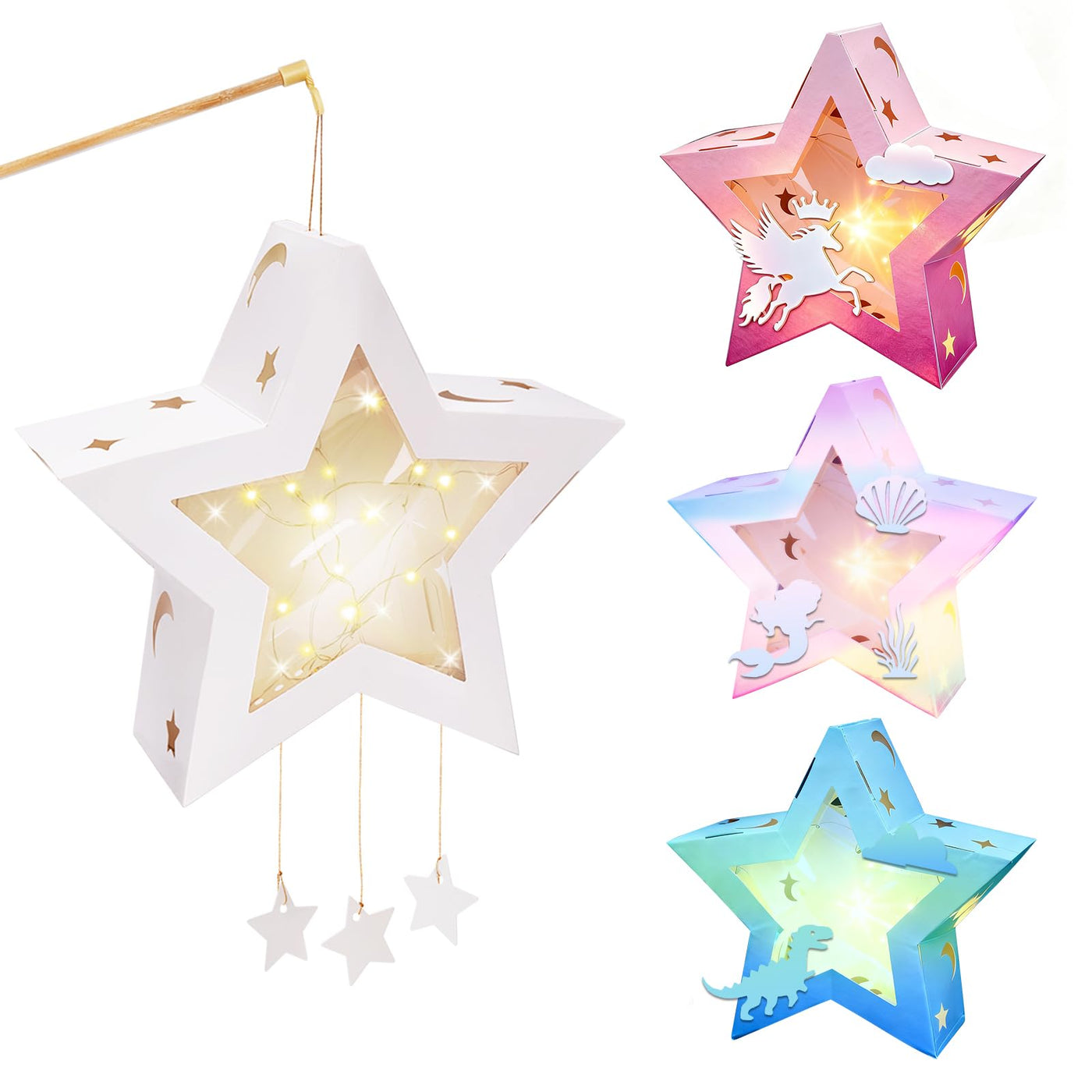 4 Stück Laternen Bastelsets Kinder, Sterne Kreativset Papierlaternen Bastelset, Sterne Laternen zum Basteln Papierlaternen Kreativset für Jungen Mädchen Geschenk Sankt Martin Laternenumzug Weihnachten