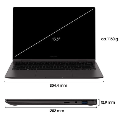 Samsung Galaxy Book3 360 Laptop, 13" Full HD 60Hz Display, TOUCHSCREEN, AMOLED, Intel Core i7-1360P, 16GB RAM, 512GB SSD, Windows 11, QWERTZ Tastatur, Graphite, Inklusive 36 Monate Herstellergarantie