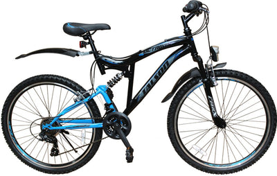 24 Zoll Mountainbike Fahrrad MIT VOLLFEDERUNG & Beleuchtung 21-Gang Shimano OXT Black