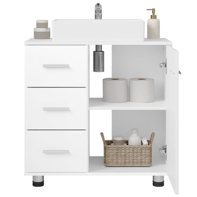 EUGAD Waschbeckenunterschrank, Badezimmerschrank mit 3 Schubladen, 2 Fächer hinter Tür, verstellbare Ablage, Badezimmer Unterschrank, Waschtischunterschrank weiß, 60x59,5x30 cm