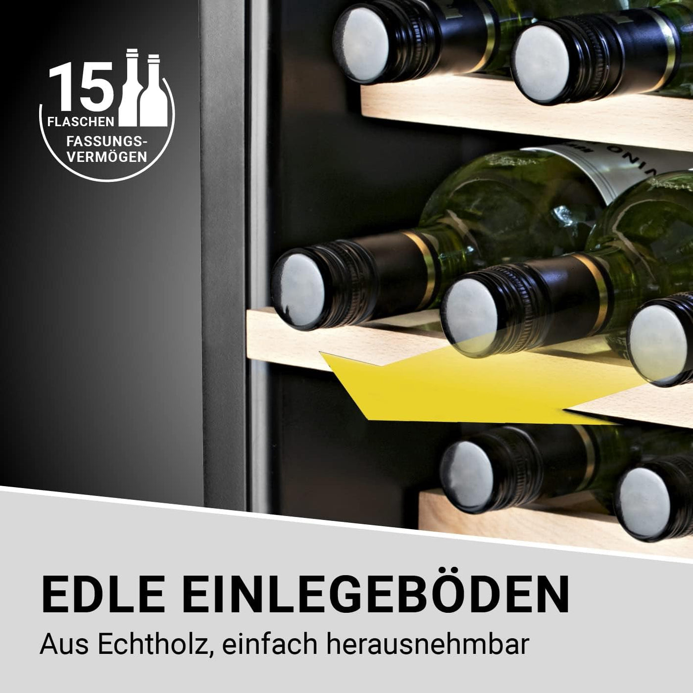 N8WERK Weinkühlschrank für bis zu 15 Flaschen Wein | Leise Kompressortechnologie, freistehend, Temperaturbereich 4 °C - 18 °C, Thermoverglasung | LC-Display, LED-Beleuchtung