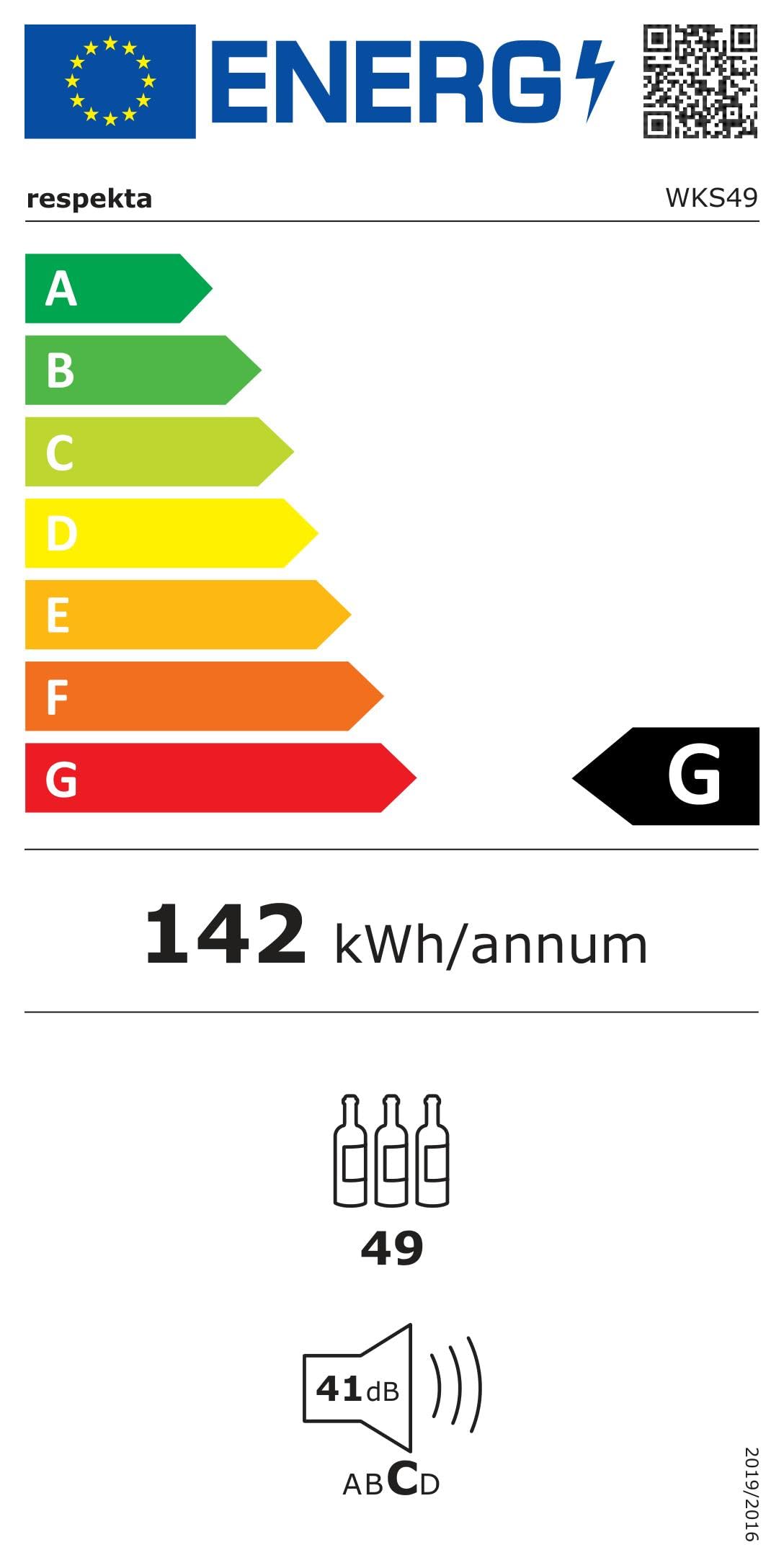 Respekta Weinkühlschrank freistehend für 49 Standardflaschen / 116 L Nutzinhalt/Regelbares Thermostat 5° - 22°C/Touch Control/LED Leuchte/Wechselbarer Türanschlag/Max. 41 dB/WKS 49