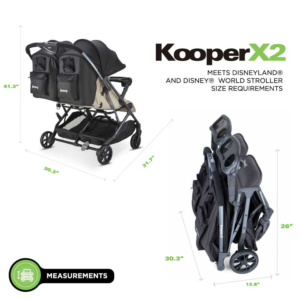 Joovy Kooper X2 Doppelter Kinderwagen, leichter Kinderwagen, kompakt zusammenklappbar mit Ablagen, Beige