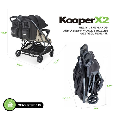 Joovy Kooper X2 Doppelter Kinderwagen, leichter Kinderwagen, kompakt zusammenklappbar mit Ablagen, Beige