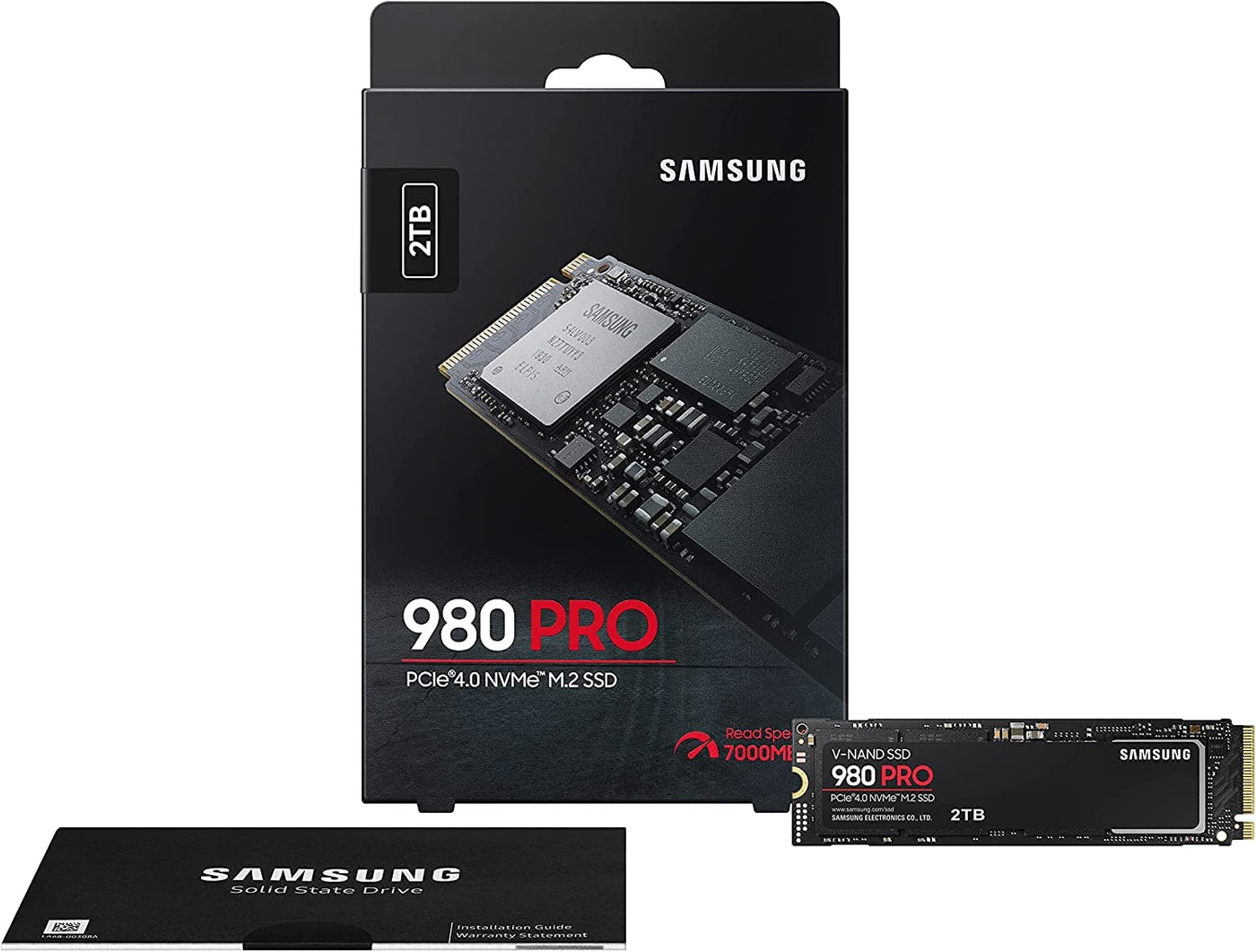 Samsung 980 PRO NVMe M.2 SSD, 2 TB, PCIe 4.0, 7.000 MB/s Lesen, 5.000 MB/s Schreiben, Interne SSD für Gaming und Videobearbeitung, MZ-V8P2T0BW
