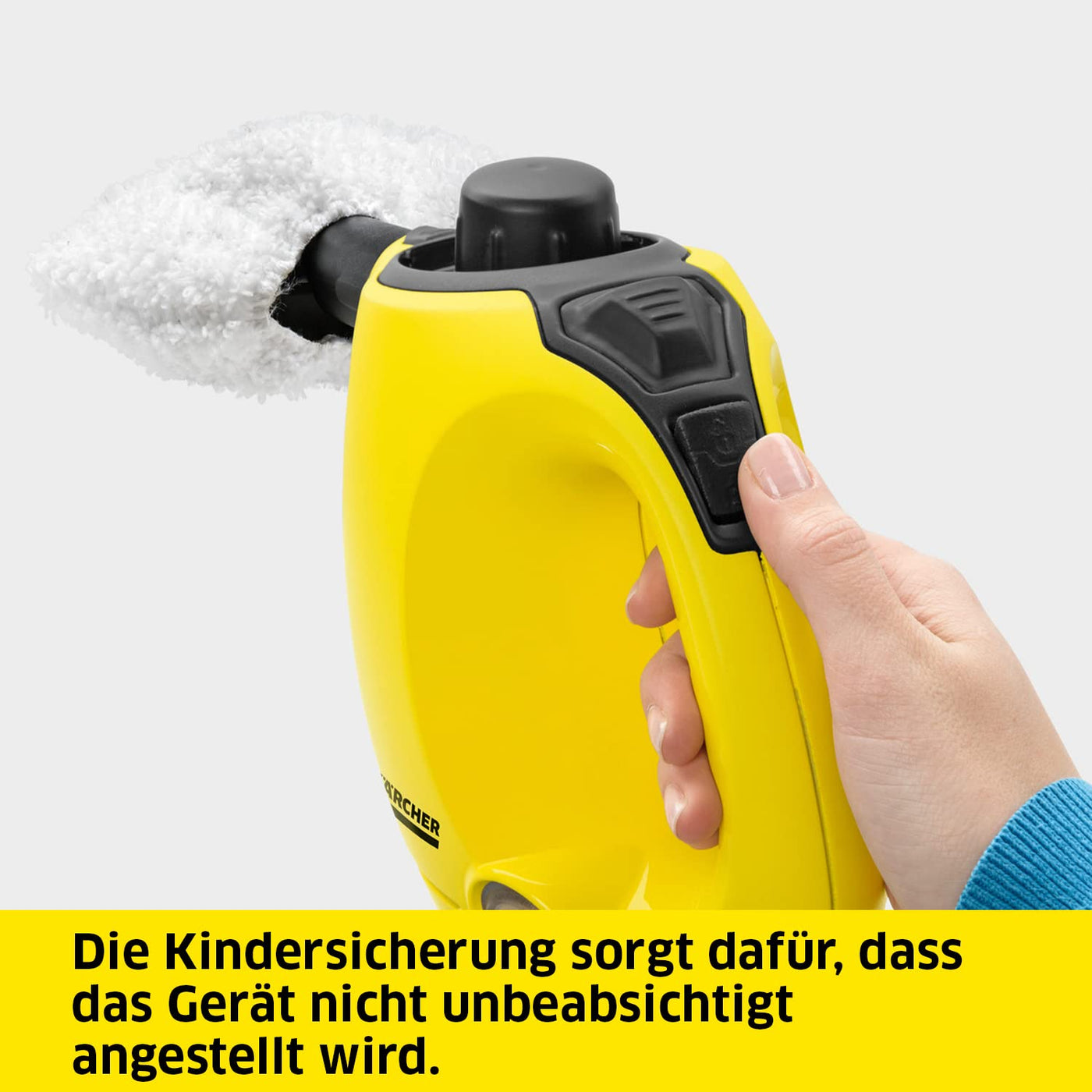 Kärcher Dampfreiniger SC 1, Dampfdruck: 3 bar, Aufheizzeit: 3 min., Leistung: 1.200 W, Flächenleistung: 20 m², Tank: 200 ml, mit Hand-, Punktstrahl- und Powerdüse, Mikrofaser-Überzug und Rundbürste