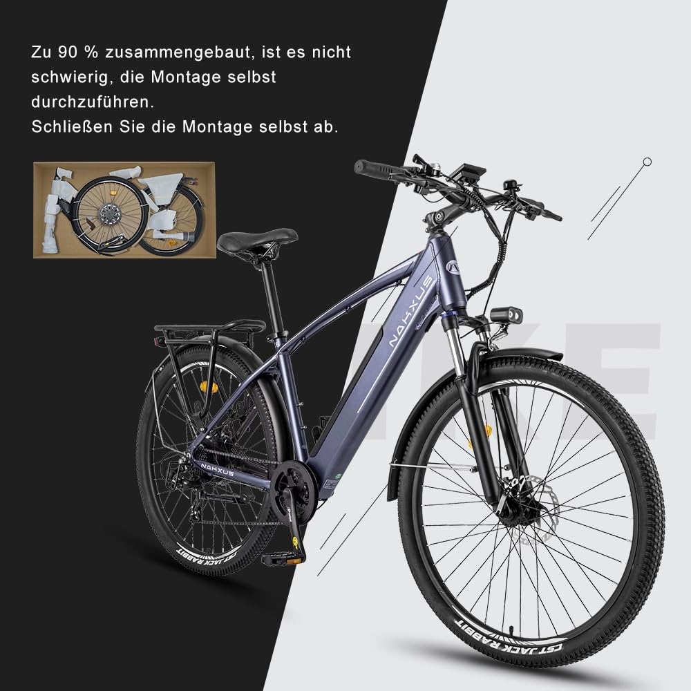 nakxus 27M204 E-Bike, Elektrofahrrad 27.5'' Trekkingrad E-Citybike mit 36V 12.5Ah Lithium-Akku bis zu 100KM Lange Range, 250W Motor,EU-konform Klapprad mit App (Schwarz)