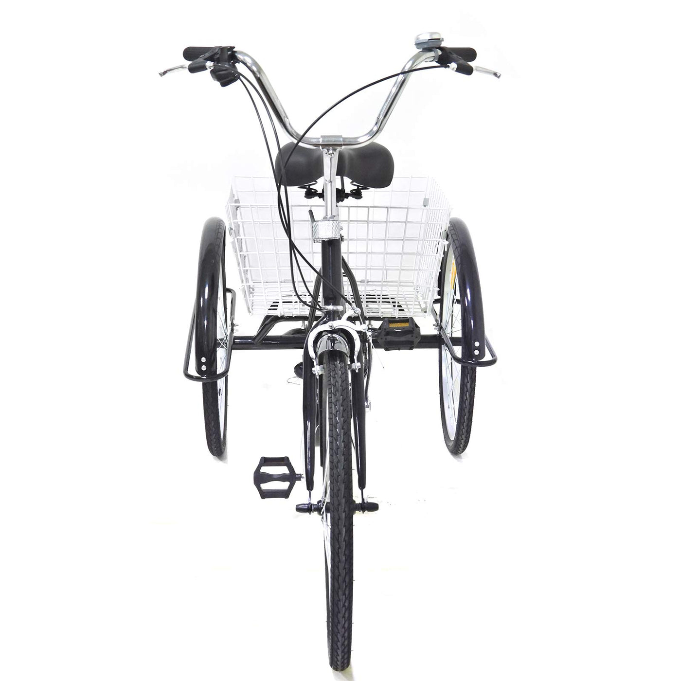 Chynalys 24'' 8 Gang Dreirad für Erwachsene, Cruiser Fahrräder Lasten-Dreirad Trike Bike mit Bsaket, Hochkohlenstoffstahl Erwachsenen-Dreirad für Outdoor, verstellbar (24 Zoll, schwarz)