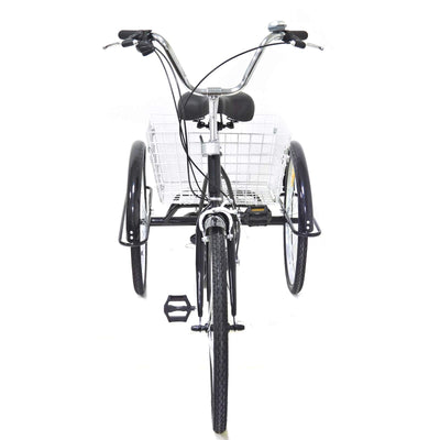 Chynalys 24'' 8 Gang Dreirad für Erwachsene, Cruiser Fahrräder Lasten-Dreirad Trike Bike mit Bsaket, Hochkohlenstoffstahl Erwachsenen-Dreirad für Outdoor, verstellbar (24 Zoll, schwarz)