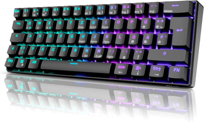 RK ROYAL KLUDGE RK61 Mechanische Tastatur 2,4 GHz Kabellose/Bluetooth/Verkabelte 60% Gaming Tastatur RGB-Beleuchtung Hot-Swap-fähiger Blauer Schalter, Kompatibel für Win/Mac, Schwarz (QWERTZ)