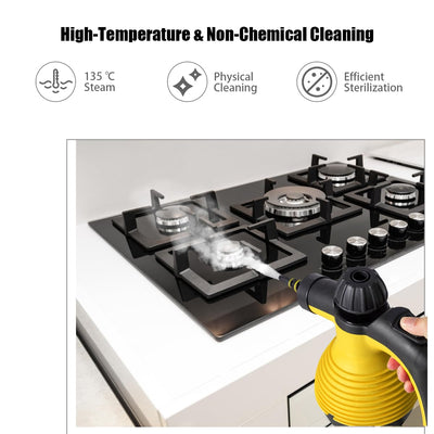SOARS Dampfreiniger Handgerät mit 9 Zubehör, Dampfdruck: 3 bar, Max. 135 ℃, Aufheizzeit: 3-5min., Leistung: 1050W, Wassertank: 350 ml, Handdampfreiniger für Teppiche, Boden, Fenster