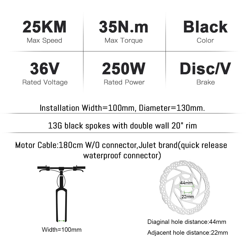 YOSE POWER Elektrofahrräder Hub Motor Front Wheel 36V250W 20" Fahrrad E-Bike Conversion Kit 20 Zoll schwarz mit LCD Display