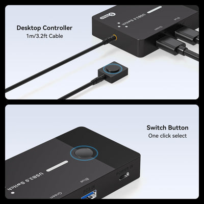 AILVLVNG USB 3.0 Switch 2 PC Sharing USB C & A Geräte, USB Schalter 2 In 4 Out Sharing Tastatur Maus und Drucker USB Umschalter für 2 Computer mit Desktop Controller und 2 USB 3.0 Kabel