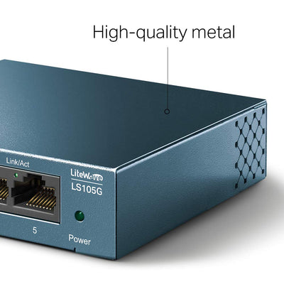 TP-Link LS105G 5-Ports Gigabit Netzwerk Switch (5 RJ-45 Lan Ports, robustes Metallgehäuse, 802.1P/DSCP QoS, Plug-and-Play, lüfterlos) blau metallic